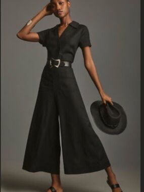 Anthropologie THE COLETTE WRAP JUMPSUIT BY MAEVE: LINEN EDITION